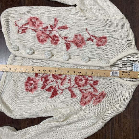 VTG 50s Carol Brent Cardigan Sweater Hand Painted Floral Granny Cottage Core L - Picture 8 of 16